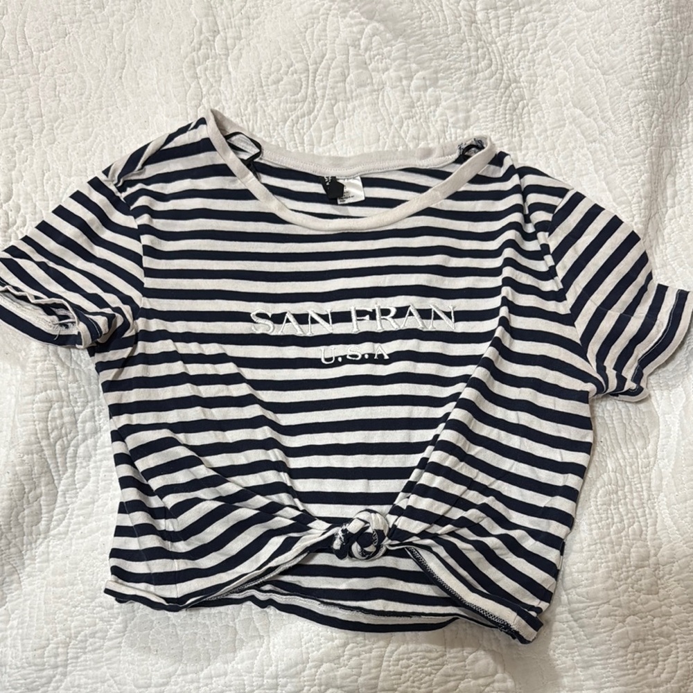 Divided Striped Navy and White Tee